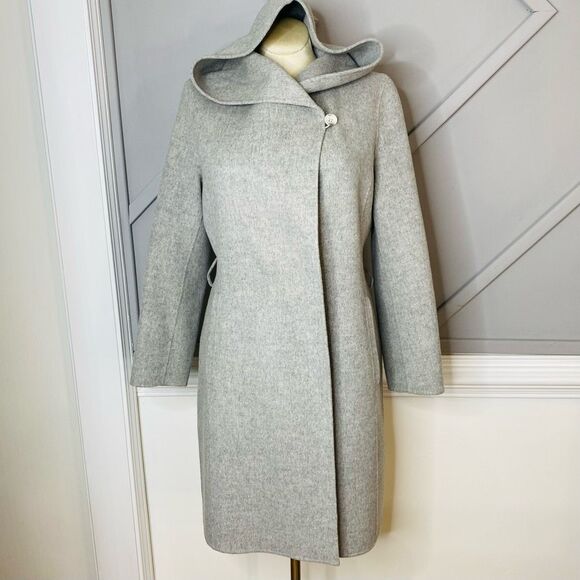 Theory Gray Wool / Cashmere Blend Wilrose Winsome Hooded Coat Size Large - Picture 2 of 14